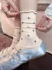 Meias para empilhar para meninas, primavera e outono, estampa floral, altura do tornozelo, renda, rede, respirável, combina com Birkenstocks, meias pós-parto, finas, branco, preto