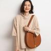 24 Primavera y Verano Nuevo Estilo Cuello Alto Medio Empalme Color Claro Jersey Manga Tres Cuartos Suelto Casual Cachemira Tejido Manga Media para Mujer