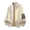 Jaqueta suéter de tricô de quatro listras para homens, jaqueta da moda outono e inverno de corte solto estilo ins, cardigã suéter casual e quente