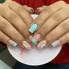 Producto popular de comercio exterior: Set de 24 uñas con diseño de margarita fresca para primavera y verano, colores contrastantes, uñas postizas rectangulares de longitud media únicas, al por mayor