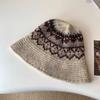 Retro estilo étnico chapéu de lã jacquard inverno das mulheres engrossado chapéu de malha quente à prova de frio proteção auricular chapéu de pescador faz o rosto parecer pequeno