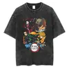 Camiseta Gráfica de Anime Harajuku para Hombre Estilo Callejero Retro Algodón Lavado Ácido Camiseta Oversize Manga Corta Holgada Top Camiseta Estilo Europeo y Americano