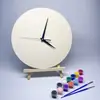 Reloj de Pared Decoración de Esfera en Blanco DIY Tablero Redondo de Madera Pintura Fluida Graffiti Infantil de Jardín de Infancia Reloj Hecho a Mano