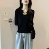 Coleção de outono para mulheres plus size: suéter folgado com design estiloso, efeito emagrecedor e blusa de manga comprida estilo coreano