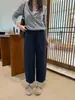 ¡100% algodón! Pantalones de algodón lavado tipo zanahoria con hebilla ajustable lateral, 26 otoño cintura alta holgados adelgazantes color liso casuales