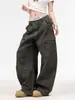 Calça jeans camuflada para trabalho para homens e mulheres, estilo hip-hop street dance high street, com bolsos grandes, calça longa casual americana solta, moderna