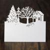 Fábrica Transfronteriza Tarjeta de Mesa Casa de Navidad Papel Perlado Tarjeta Blanca Láser Calado Árbol de Navidad Tarjeta de Asiento en stock