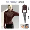 Traje Deportivo para Correr al Aire Libre por la Mañana Otoño e Invierno para Mujer, Cuello Alto, Chaqueta de Fitness con Cintura Ceñida, Pantalones Largos de Yoga Delgados con Forro Polar de Cintura Alta para Levantar Cadera