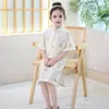 Traje Tang Estilo Chino Qipao para Niñas Verano 2026 Nuevo de Moda Manga Corta Chal de Seda Vestido Qipao