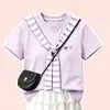 Falda de retazos de encaje estilo coreano para niños mayores, chal a rayas de bloques de color para niñas, conjunto lindo de dibujos animados de manga corta, moderno