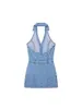 Vestido Mini Moda Europea y Americana Marca Z Venta Caliente Cuello Halter Aliexpress Transfronterizo Tapa Flip Azul Claro Elástico Za