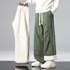 Calça Longa Masculina Casual de Fleece Preta Inverno Novo Reta Esportiva Grossa Quente Pesada Calça de Moletom Tendência