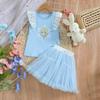 Vestido Melody para Meninas Conjunto de Roupa Estiloso 2026 Nova Camiseta de Manga Curta Colete sem Manga Vestido Tutu Princesa