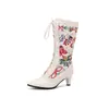 Botas de tacón alto hasta la pantorrilla con punta fina, estilo europeo y americano, con lazos para mujer, talla grande, comercio exterior 6-3
