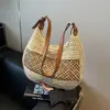 Bolso Versátil de Paja Tejida Hueca, Bolso Tejido con Cremallera de Gran Capacidad, Bolso de Hombro Único, Bolso para Vacaciones en la Playa, Bolso para Mujer