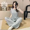 Pijama con Almohadillas para el Pecho para Mujer, Primavera y Verano 6535 Algodón Manga Corta Pantalón, Sencillo, Casual y Cómodo, Conjunto de Ropa para el Hogar para Niña