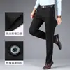 Calças Ocidentais Masculinas Stretch Forradas com Lã de Inverno Espessadas Calças de Vestuário Tubo Reto Dosagem Leve Calças de Negócios Calças Casuais da Moda para Homens