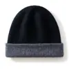 Gorro de cashmere feminino sem costura, com topo arredondado, duas cores e camada dupla, um chapéu de tricô simples e versátil para outono e inverno