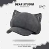 Gorra de Niñero Nueva Marrón Linda con Orejas de Gato para Mujer 2026, Primavera y Otoño, Circunferencia de Cabeza Grande, Versátil, Adelgazante de Rostro