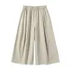 Pantalones de Mujer 7/8 de Pierna Ancha, Nuevo Estilo Primavera/Verano 2026, Cintura Alta Elástica, Adelgazantes, Pantalones Casuales de Color Sólido, Pantalones Globo Versátiles
