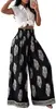 Pantalones de pierna ancha de cintura alta con estampado floral azul vintage de Amazon para mujer, con cintura elástica, silueta fluida y corte relajado