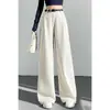 Traje Blanco Rayado para Mujer Pantalones de Pierna Ancha Primavera 2025 Nuevo de Cintura Alta Rectos Casuales de Largo hasta el Suelo con Cinturón Incluido