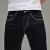Jeans preto de alta qualidade italiano em Lyocell, não desbota, para homens, novo estilo outono e inverno, skinny slim-fit, stretch, forrado com fleece, moderno