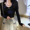 Camiseta Feminina Popular ins Super Quente de Manga Longa para Primavera e Outono Ajustada Afinando Estilo Coreano ins Moda Sexy Tops Camiseta