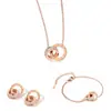 Venta Caliente Transfronteriza Juego de Joyería de Acero Inoxidable con Anillo Doble Romano, Número y Diamantes Incrustados para Mujer, Versátil, Moderno, Collar, Pendientes, Pulsera