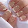 Pontas de Unha Vestíveis Cromadas com Acabamento de Luxo, Adesivos Eletrodepositados para Unhas Postiças Gradiente Branco Francês Nude, Arte de Unha em Formato Amêndoa