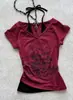 Moda Verão 2026 Estampada Versátil Sexy Slim-Fit Manga Curta Estilo Europeu e Americano Sexy Hot Girl Ins Gola Redonda Pulôver Camiseta