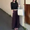 Blusa Goo Goo Eye de Algodón Tencel con Cuello de Encaje Francés Negro, Camisa de Manga Larga Dulce y Versátil para Principios de Otoño