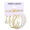 Aretes de Aro Dorados de Moda Set de Pendientes Punk con Perlas para Damas