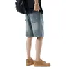 Pantalones cortos de mezclilla lavada con efecto desgastado estilo americano para hombre, de verano, finos, holgados, rectos, de cinco puntos