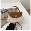 Bolso Satchel de Diseño Nicho de Paja para Mujer 2025 Moda Primavera Costuras en Color Contrastante Bolso de Hombro Bolso Bandolera de Playa para la Orilla del Mar