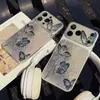 Funda de Teléfono Adecuada para Apple 17/16/15/18 Promax Chapada en Piel de Cordero Flor de Ciruelo Mariposa Azul 12/13