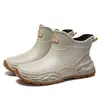 Botas de Lluvia Cortas para Hombre de Venta Caliente Transfronteriza, Zapatos de Agua Antideslizantes, Impermeables, para Pesca al Aire Libre, Trabajo al Aire Libre, Zapatos de Goma Cortos con Felpa