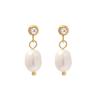 Pendientes Estilo Ins Elegantes Naturales Combinables Distintivos Exquisitos Pendientes de Diamantes con Perlas Naturales de Agua Dulce de 18k para Mujer