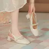 Zapatos de tacón alto de 4 cm, color nude, de cuero genuino suave, para primavera y verano, para ir al trabajo, sandalias cerradas por delante y abiertas por detrás, sencillas y no abrasivas, para mujer