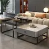 Mesa de centro de losa de roca de lujo ligero y mueble de TV combinados, mesa de recepción minimalista para sala de estar, adecuada para apartamentos pequeños, mesa auxiliar cuadrada moderna para sofás