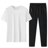 Traje Deportivo Casual de Seda de Hielo para Hombre, Verano Secado Rápido Transpirable para Correr al Aire Libre Talla Grande Manga Corta Pantalón Largo Conjunto de Dos Piezas