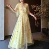 Vestido de Malha com Lantejoulas e Contas Decote V Noite de Meteoro para Mulheres, Manga Flare Cintura Alta Longo para Festas
