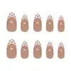 Unhas Pré-Feitas Artesanais em Rosa Claro Divertido, Bolinhas Marrom Francesas, Estilo Doce Feminino, Unhas Usáveis Removíveis, 30 Peças