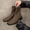 2026 Nuevo Otoño/Invierno~Botas de Martín Marrón Versátiles Botines Franceses Pequeños Botas de Mujer de Tacón Alto Punta Cuadrada Adelgazantes para Mujer~
