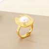 Moda Exagerado Cuadrado Textura Metal Set Concha Perla Pulsera Elegante Lujo Acero Inoxidable Anillo Geométrico