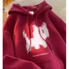 Sudadera con Capucha de Gatito para Hombre Primavera y Otoño Terciopelo Americano Chaqueta Gruesa Marca de Moda Oversize Retro Otoño Nuevo Estilo