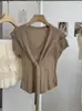 Kekezoon Conjunto de Dos Piezas para Mujer 8170, Tejido Delgado de Manga Corta con Escote en V y Corte, Top Adelgazante para la Cintura con Chal