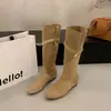 Botas Femininas Longas da Moda Empilhadas Retrô Jeans 2026 Estilo Coreano Botas de Cavaleiro Aumento Oculto de Altura Novo Outono Inverno 4cm Ocidental