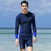 Traje de baño de dos piezas para adolescentes, top de manga corta, bañador de manga larga, conjunto de traje de baño para hombre con protección solar, equipo completo de natación