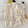 Atacado transfronteiriço de novos pijamas de algodão nuvem para mulheres, populares no verão, conjunto fofo de roupas caseiras com shorts de manga curta e desenhos animados